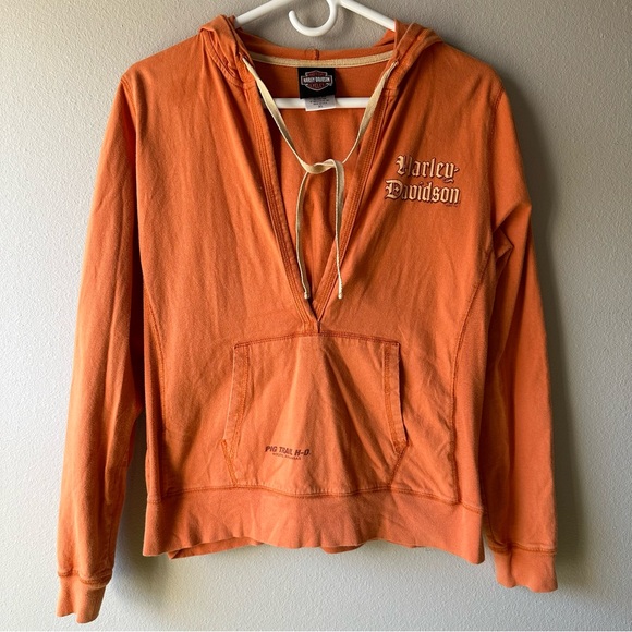 Harley-Davidson Tops - Harley Davidson vintage y2k drawstring orange hoodie